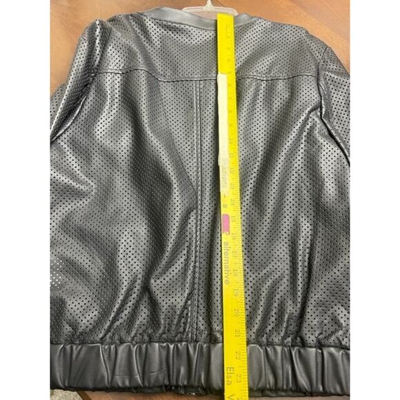 Michael Kors Women Black Faux Leather Bomber Perforated Jacket Sz Large NWT $195 - Picture 9 of 13